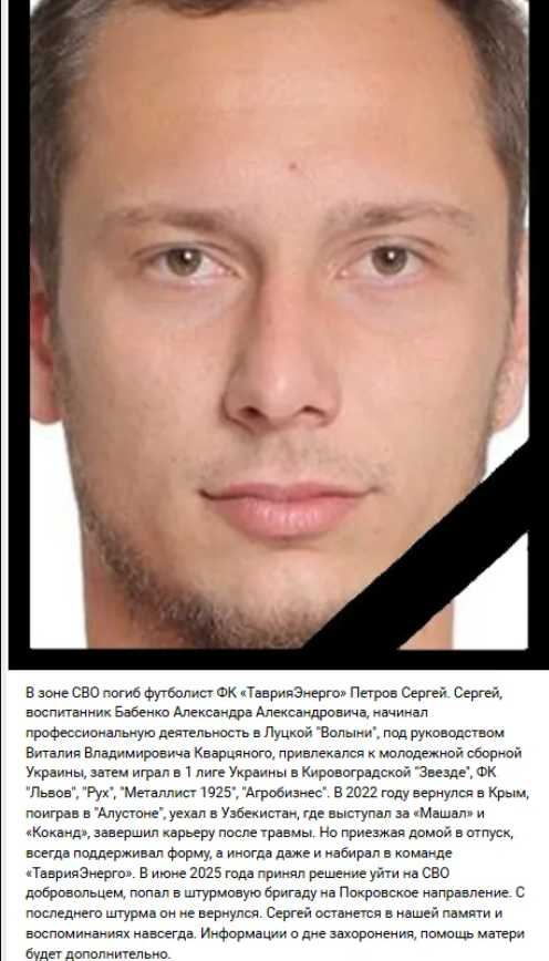 Под Покровском ликвидирован украинский экс-футболист Сергей Петров, служивший в РФ