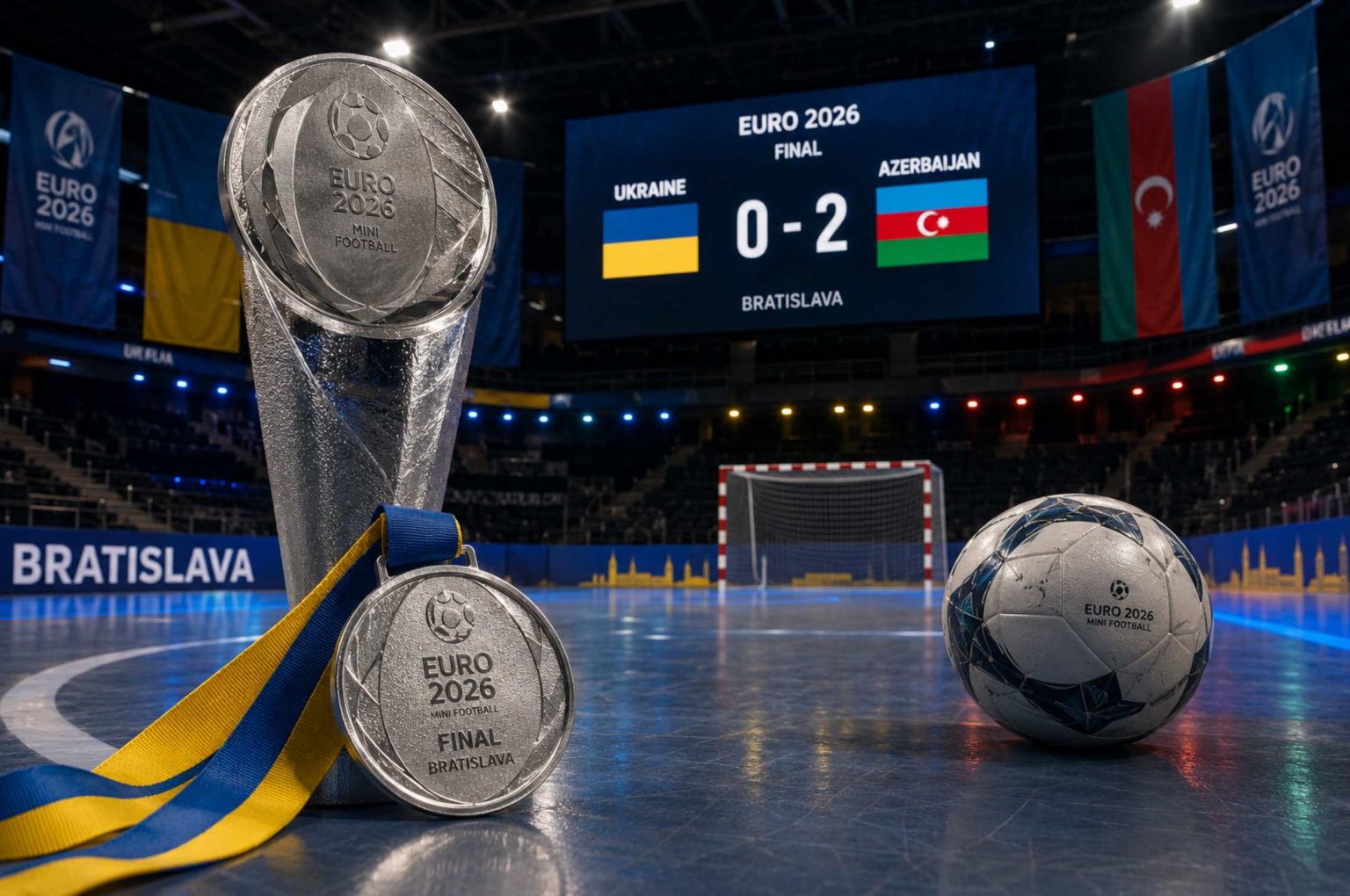 Украина уступила Азербайджану 0:2 в финале Евро-2026 по мини-футболу в Братиславе, но завоевала историческое серебро турнира.