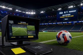 VAR впервые вмешался в эпизод с жёлтой карточкой на ЧМ-2026: арбитр отменил предупреждение Риму и наказал Альмирона за симуляцию в матче США — Парагвай