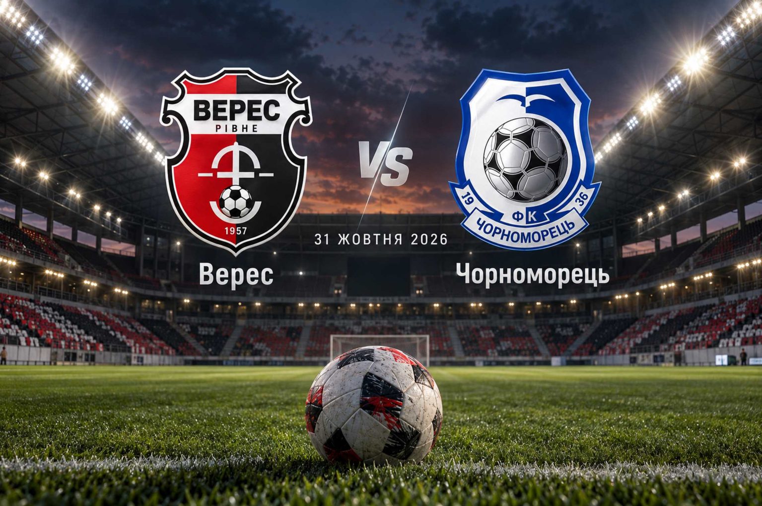 «Верес» — «Черноморец» 31 октября 2026: во сколько начало матча УПЛ, где смотреть прямую трансляцию онлайн в Украине, стадион и данные о командах.