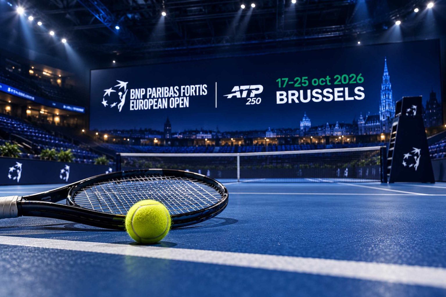 European Open 2026 в Брюсселе: даты матчей 17–25 октября, список участников, сетка ATP 250, расписание финалов и призовой фонд 723 435 евро.
